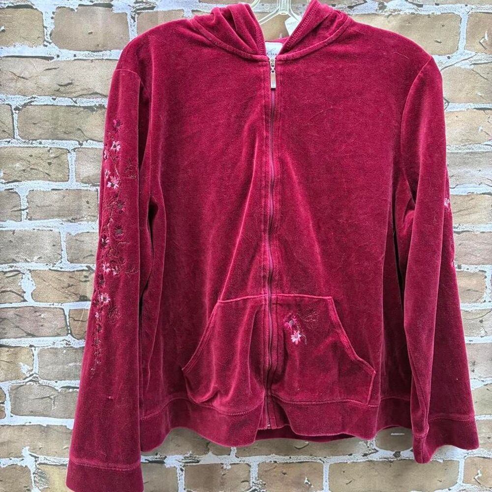 vintage Emma James Women's L Red and Burgundy Hoodie